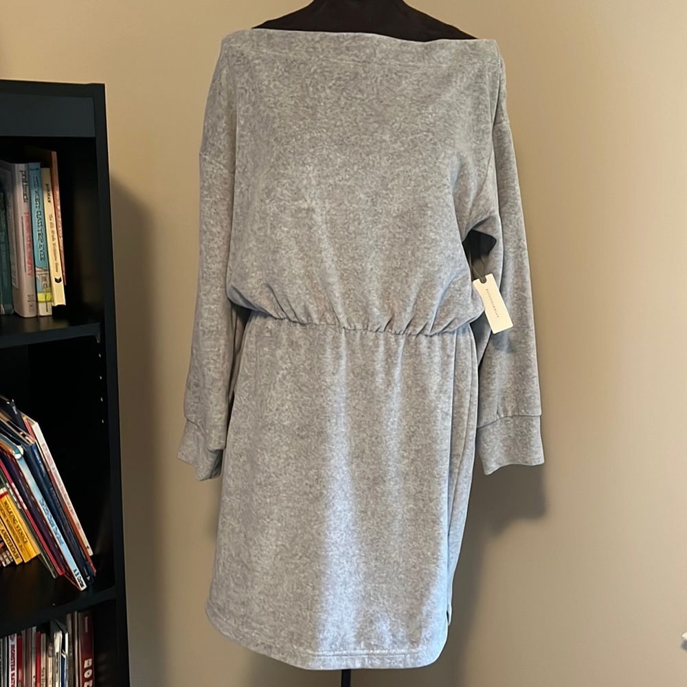 Anthropologie off-the-shoulder gray fleece dress